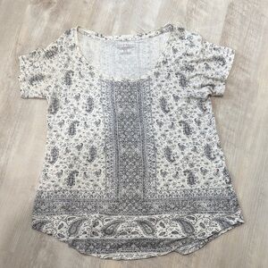 Lucky Brand Paisley Print Short Sleeve Top - Cream and Gray